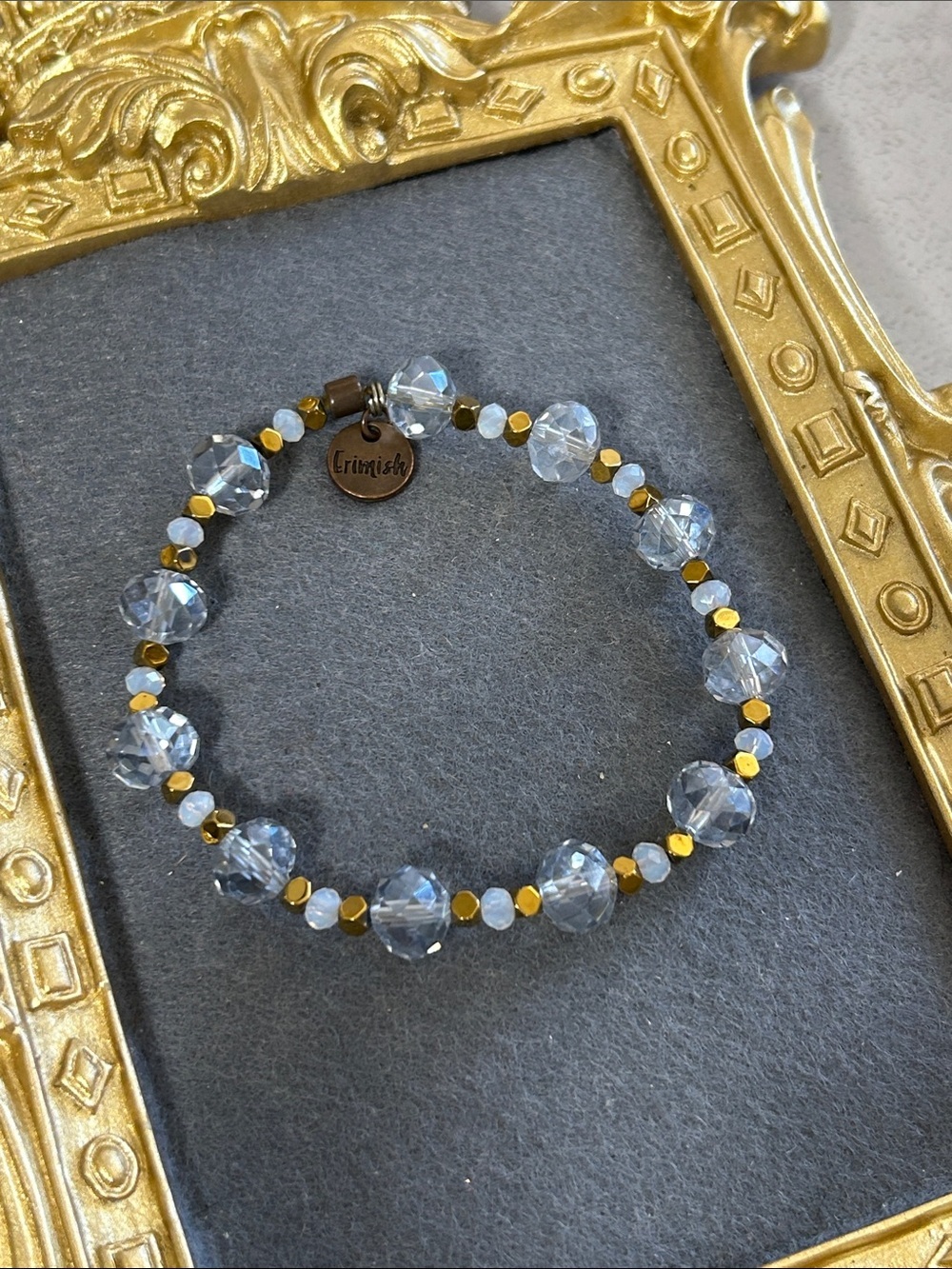 Erimish Clear Crystal and Gold Beaded Bracelet